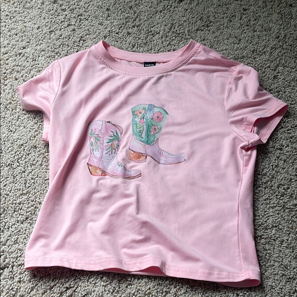 Pink Kids Shirt with Boot Print